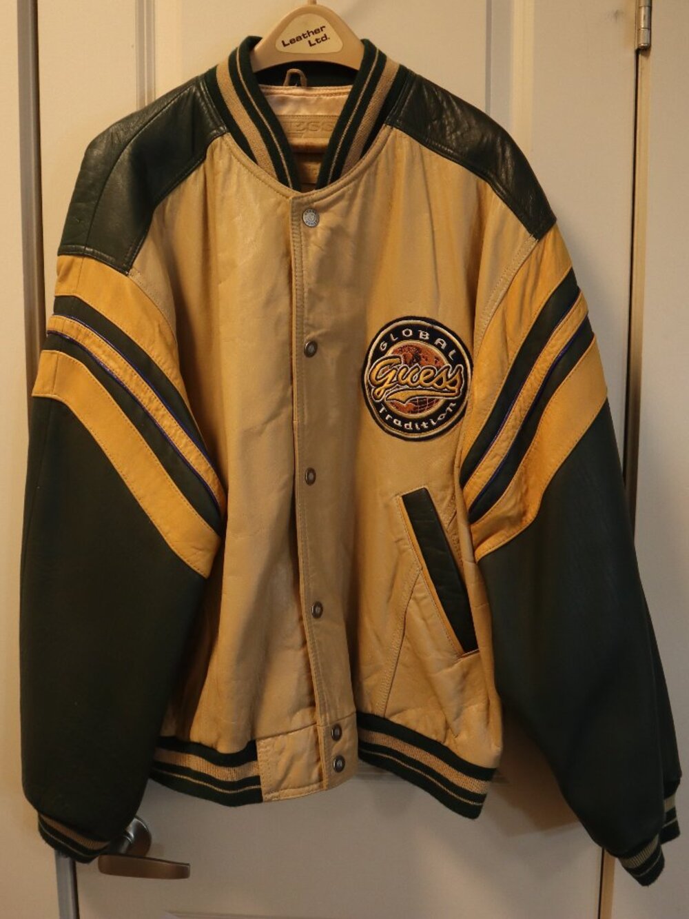 Vintage GUESS Leather Varsity Bomber Jacket Size XL Rare